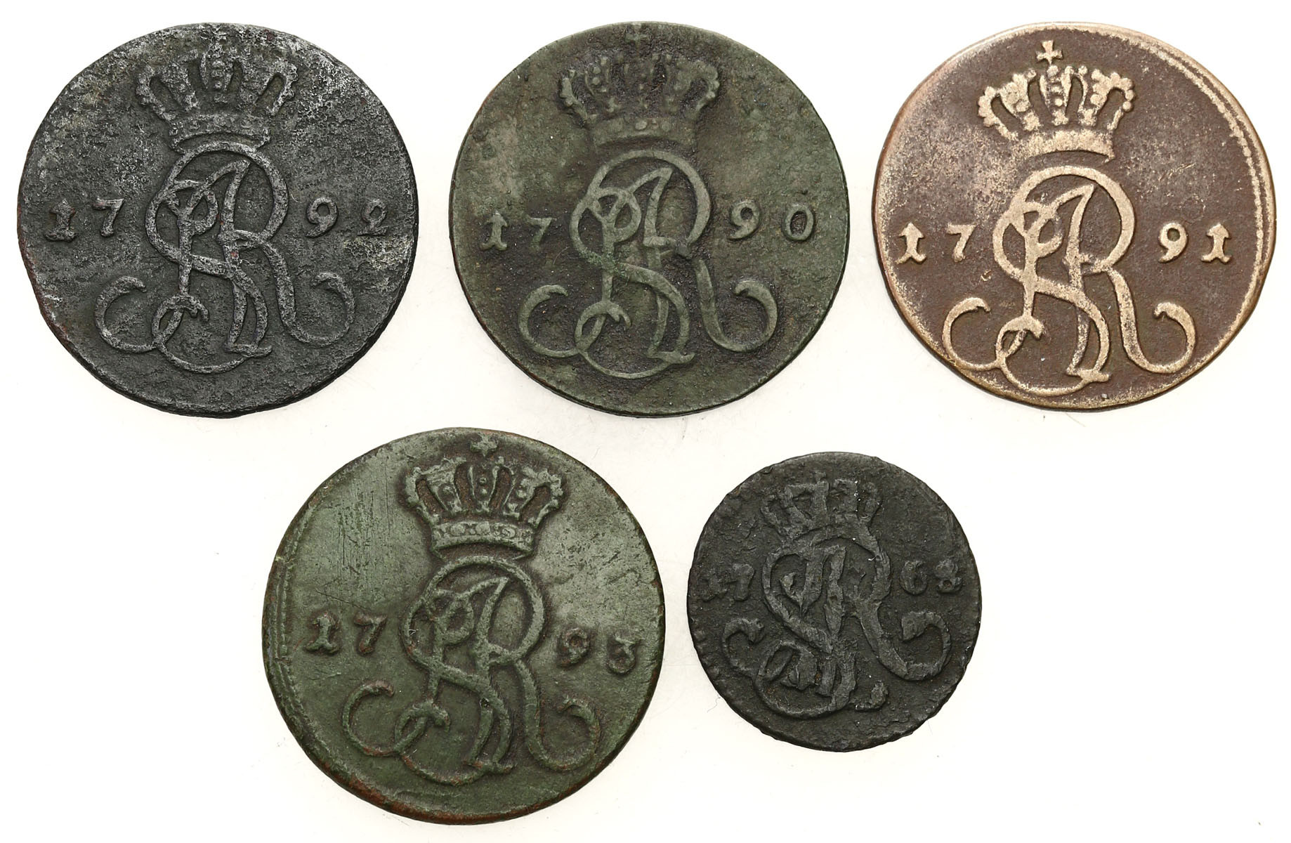 Stanisław August Poniatowski. Grosz, szeląg 1768-1792, zestaw 5 monet